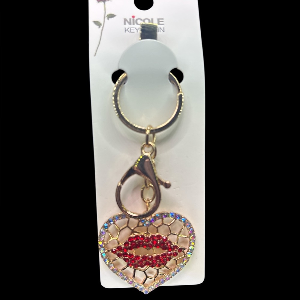 Nicole Red and Gold Heart Keychain/Bag Charm